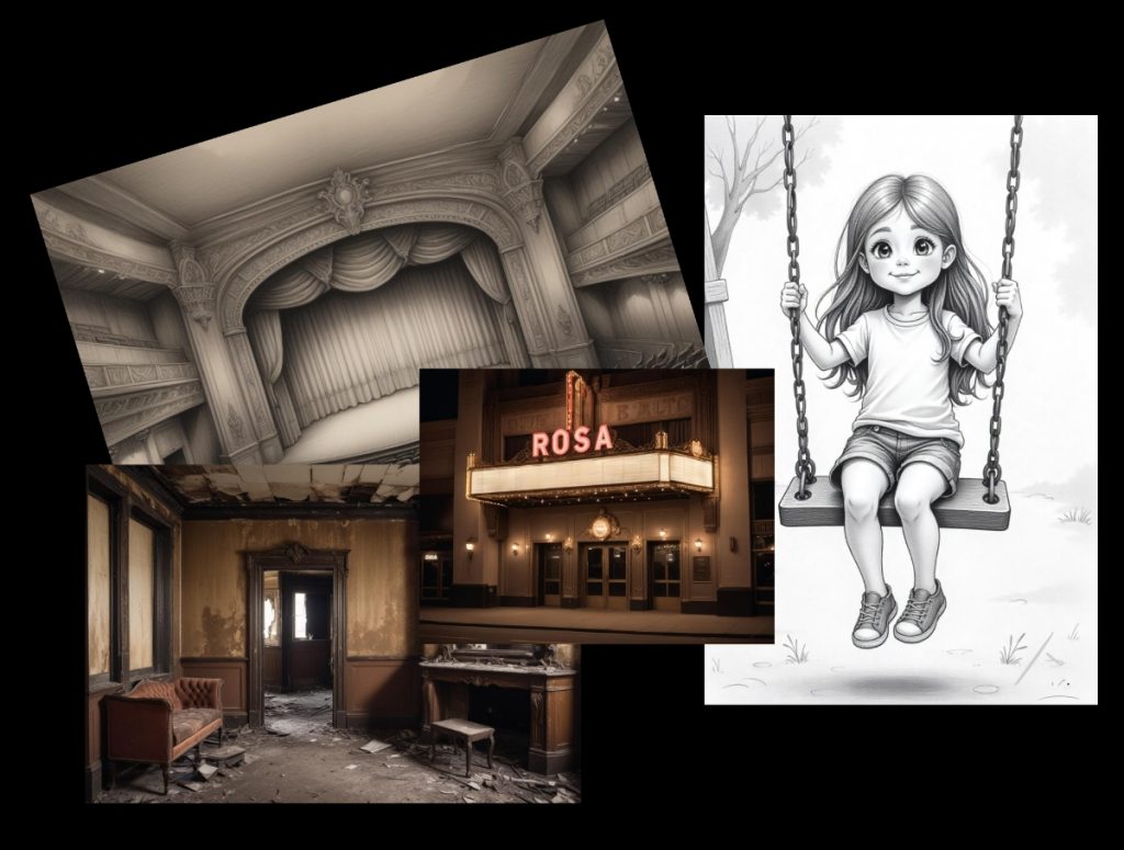 AI-generated images of the Rosa Theatre and sketches